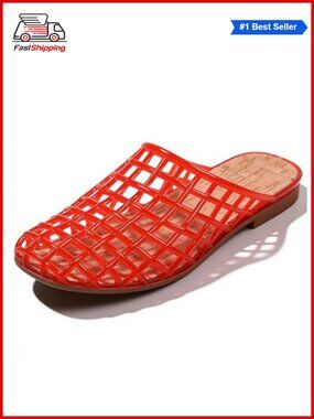 Women's Jelly Flat Slide Sandals Breathable Mesh Closed Round Toe Slip On